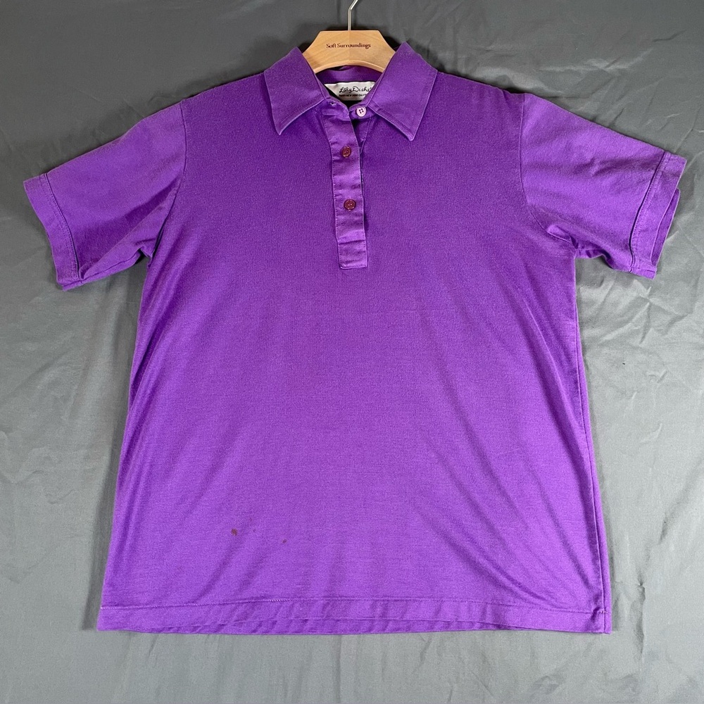 Lilly Dache Polo Shirt Women's Size Large Purple Short Sleeve Combed Cotton Golf